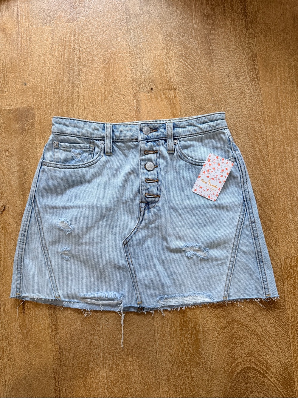 Free People-Light Wash Button-Front Denim Mini Skirt NWT